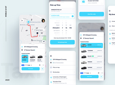 Car Sharing mobile UI Kit app booking delivery flat interface ios kit map tracking material mobile on demand sharing car taxi ui ui ui kit