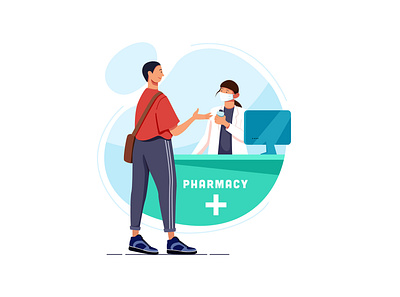 Man buys drugs at the pharmacy branding design diagnose doctor healthcare hospital illustration logo medical nurse patient specialist treatment vector