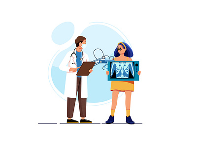 Young woman with stylish clothes near man doctor with x-ray. care clinic diagnose doctor healthcare hospital illustration medical nurse patient phamacy sick specialist treatment vector