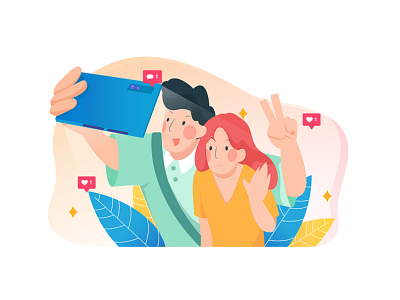 Happy couple are take selfie. book couple couples holiday hotel illustration love luggage order photo selfie service ticket tourism travel trip vacation