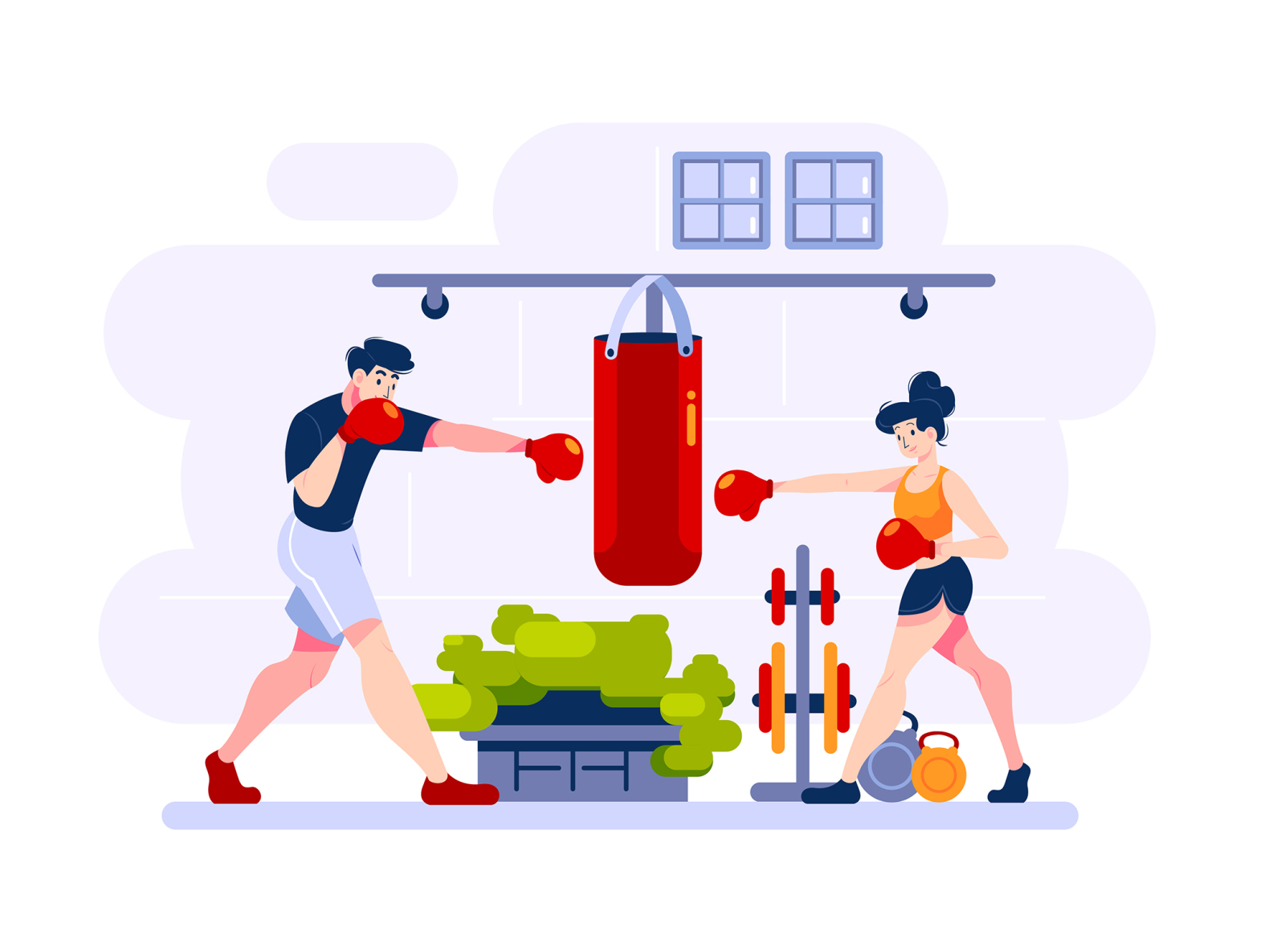 Fitness & Workout Illustration concept active athletic equipment fitness gym health healthy human illustration muscle sport squat training workout yoga