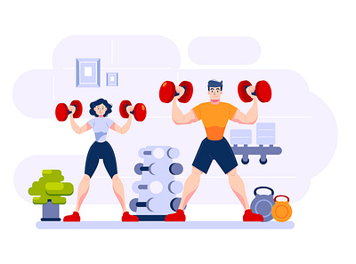 Fitness & Workout Illustration concept active athletic equipment fitness gym health healthy human illustration muscle sport squat training workout yoga