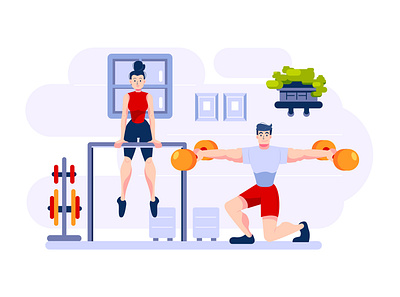 Fitness & Workout Illustration concept active athletic equipment fitness gym health healthy human illustration muscle sport squat training workout yoga