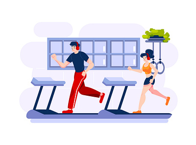 Fitness & Workout Illustration concept active athletic equipment fitness gym health healthy human illustration muscle sport squat training workout yoga