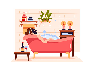 The girl is wearing face mask and soaking in the tubs business communication freelance home illustration remote remotely stay at home teamwork together vector work workplace workshop