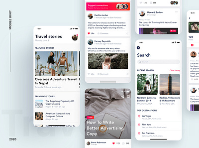 Travel mobile app concept app feed interface ios login material mobile on boading post profile sign up social template theme travel ui kit ux walkthrough web wireframe