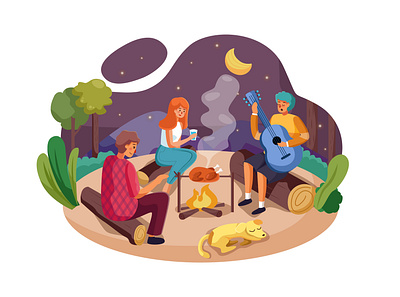 Happy friends enjoy camping picnic and barbecue barbecue branding camping celebration cheerful concept cooking dance decoration design friends holiday illustration material outdoor party picnic template trip vector