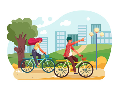 People riding a bike in the park app bike concept design flat illustration interface material outdoor riding vector web