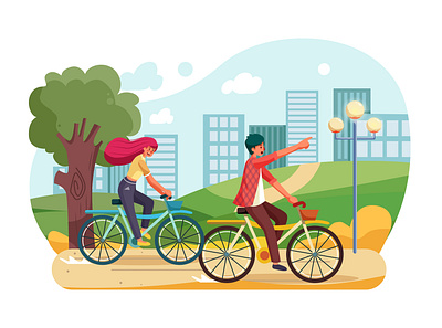 People riding a bike in the park app bike concept design flat illustration interface material outdoor riding vector web