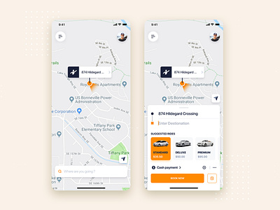 Taxi Booking mobile app concept app camera car design flat interface ios map view material minimal mobile on boading taxi taxi booking app template theme tracking ui kit ux wireframe