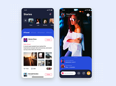 Social Network - Stories screen concept app concept interface ios kit live material mobile podcast social streaming template ui ui kit
