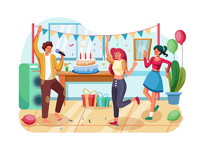 Dances on birth day party illustration concept celebration cheerful concept cooking dance decoration drink eating enjoying holiday illustration interface party summer talking together vector weekend