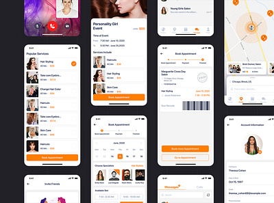 Bella - Hair Salon UI Kit app barber shop beauty dating feed hair design hair stylist haircuts login mobile on boading post profile salon salon app sign up social spa ui kit walkthrough