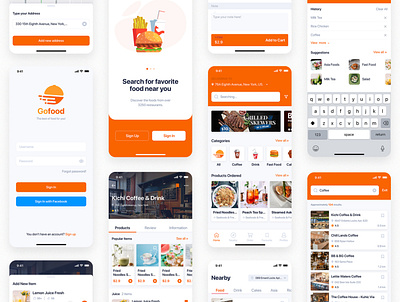 GonEats - Food Delivery UI Kit address app banner box business carry concept courier deliver delivery design direction express fast flat food gps graphic home icon