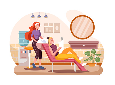 Beauty Salon Illustration concept adult barber beautician beautiful beauty brush business care caucasian clean client cosmetic customer cut equipment face fashion female furniture girl