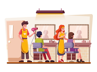 Beauty Salon Illustration concept adult barber beautician beautiful beauty brush business care caucasian clean client cosmetic customer cut equipment face fashion female furniture girl