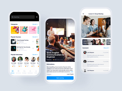 Online Course UI Kit app certificate class course app courses education education app instructor interface learning material minimal mobile premium school subscription teacher training ui kit video app
