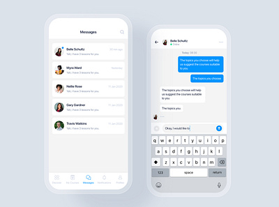 Messages - Online Course UI Kit app certificate class course app courses education education app instructor interface learning material minimal mobile premium school subscription teacher training ui kit video app