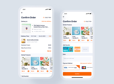 Confirm Order - Food Delivery UI Kit app authentication booking checkout deliver delivery food food app interface map view material minimal mobile onboaring order ordering profile restaurant tracking ui kit