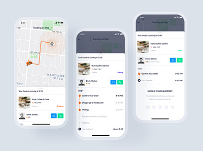 Tracking Order - Food Delivery UI Kit app authentication booking checkout deliver delivery food food app interface map view material minimal mobile onboaring order ordering profile restaurant tracking ui kit