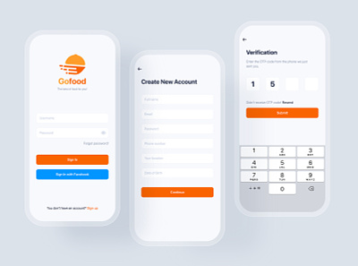 Authentication - Food Delivery UI Kit app authentication booking checkout deliver delivery food food app interface map view material minimal mobile onboaring order ordering profile restaurant tracking ui kit