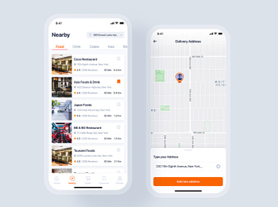 Nearby screen - Food Delivery UI Kit app authentication booking checkout deliver delivery food food app interface map view material minimal mobile onboaring order ordering profile restaurant tracking ui kit