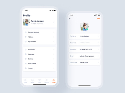 Profiles - Food Delivery UI Kit app authentication booking checkout deliver delivery food food app interface map view material minimal mobile onboaring order ordering profile restaurant tracking ui kit