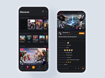 Live Game Streaming UI Kit app feed gamer interface ios live material mobile networking podcast post profile social stream streamer template tournament ui kit ux wireframe