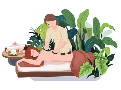 Massage Service Illustration concept adult beautiful beauty body cosmetic face hair illustration makeup man massage nail relax resort salon service skin stylist