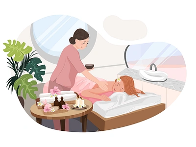 Massage Service Illustration concept adult beautiful beauty body cosmetic face hair illustration makeup man massage nail relax resort salon service skin stylist