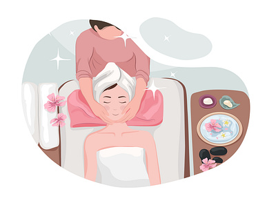 Massage Service Illustration concept adult beautiful beauty body concept cosmetic face hair illustration makeup man massage nail relax resort salon service skin stylist