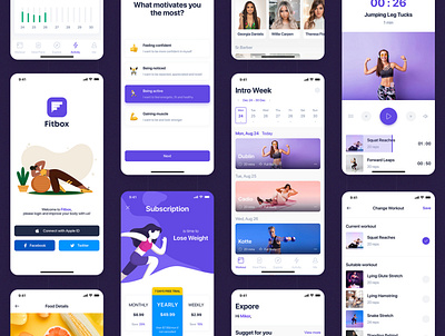 Fitbox - Workouts & Meal Planner UI Kit app app ui beauty diet dietitian fitness food gym healthy interface lose weight material meal planner mobile nutrition sport statistics ui ui kit workout