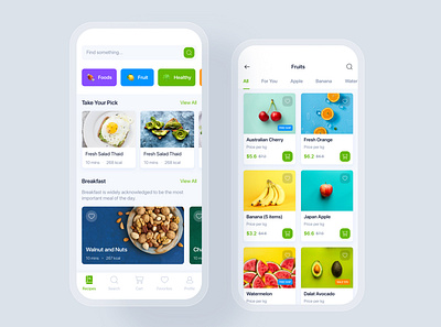 Online Grocery & Recipes mobile concept app ui delivery food home kitchen interface market material mobile online grocery order recipes shopping supermarket tracking ui kit
