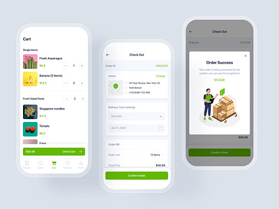 Online Grocery mobile concept app ui delivery food home kitchen interface market material mobile online grocery order recipes shopping supermarket tracking ui kit