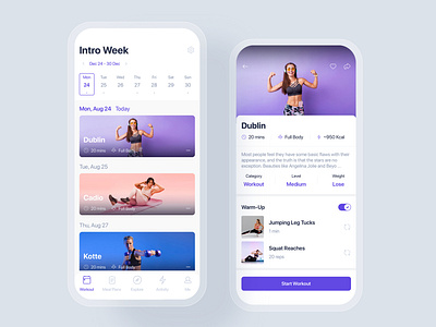 Workouts & Meal Planner mobile concept