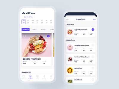 Workouts & Meal Planner mobile concept