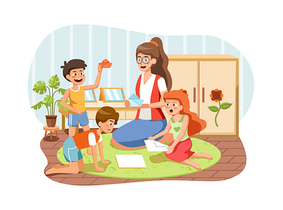 Kindergarten Illustration concept activity child childhood children class colorful cute drawing education illustration kid kids kindergarten little play playroom preschool room school toy