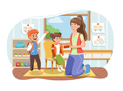 Kindergarten Illustration concept activity child childhood children class colorful cute drawing education illustration kid kids kindergarten little play playroom preschool room school toy