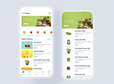 Fresh Market mobile app UI concept app delivery discount e commerce interface material mobile order sale shop shopping shopping cart store ui ui kit uikit ux