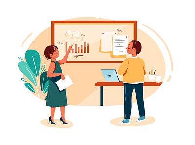 Startup team discussing growth report illustration concept ai app artwork balance banner business businessman capital career cash chart communication concept conference corporate diagram digital employee illustration startup