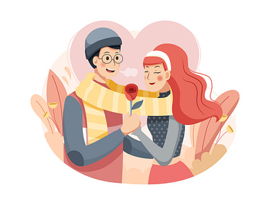 Happy Valentine's Day Scene beautiful bigo celebrate couple in love dating flirting floral happy heart illustration love lovely match meet romance romantic sweet tinder valentines day