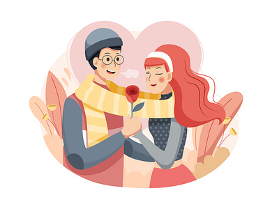 Happy Valentine's Day Scene beautiful bigo celebrate couple in love dating flirting floral happy heart illustration love lovely match meet romance romantic sweet tinder valentines day