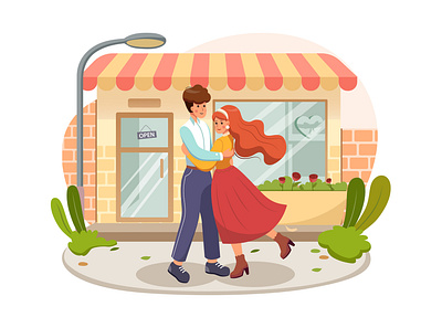 Happy Valentine's Day Scene beautiful bigo celebrate couple in love dating flirting floral happy heart illustration love lovely match meet romance romantic sweet tinder valentines day