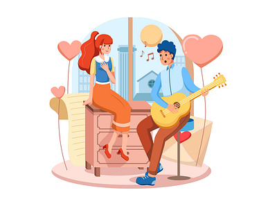 Happy Valentine's Day Scene beautiful bigo celebrate couple in love dating flirting floral happy heart illustration love lovely match meet romance romantic sweet tinder valentines day