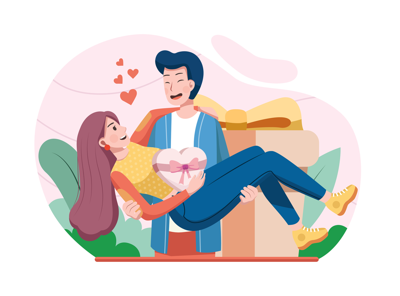 Happy Valentine's Day Scene beautiful bigo celebrate couple in love dating flirting floral happy heart illustration love lovely match meet romance romantic sweet tinder valentines day