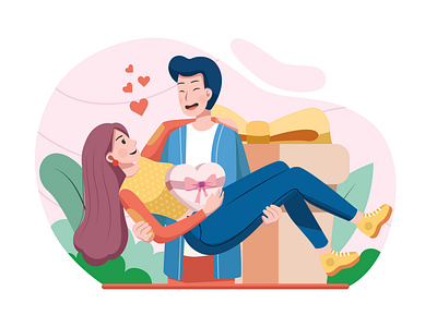 Happy Valentine's Day Scene beautiful bigo celebrate couple in love dating flirting floral happy heart illustration love lovely match meet romance romantic sweet tinder valentines day