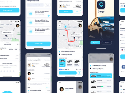 Cargo - Car Booking & Sharing App aber app app ui booking bundle delivery flat grab interface ios map tracking material mobile on demand ordering sharing taxi ui uber ui ui kit
