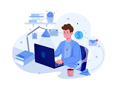 Freelance Illustration concept business desktop device freelance freelancer illustration launching office online people product project team teamwork working workplace workstation