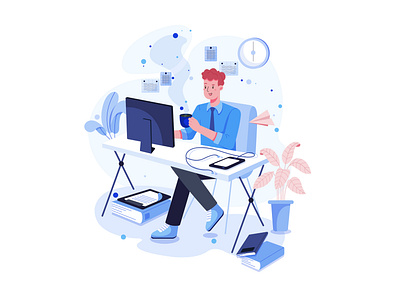 Freelance Illustration concept business desktop device freelance freelancer illustration launching office online people product project team teamwork working workplace workstation