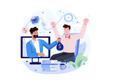 Freelance Illustration concept business desktop device freelance freelancer illustration launching office online people product project team teamwork working workplace workstation